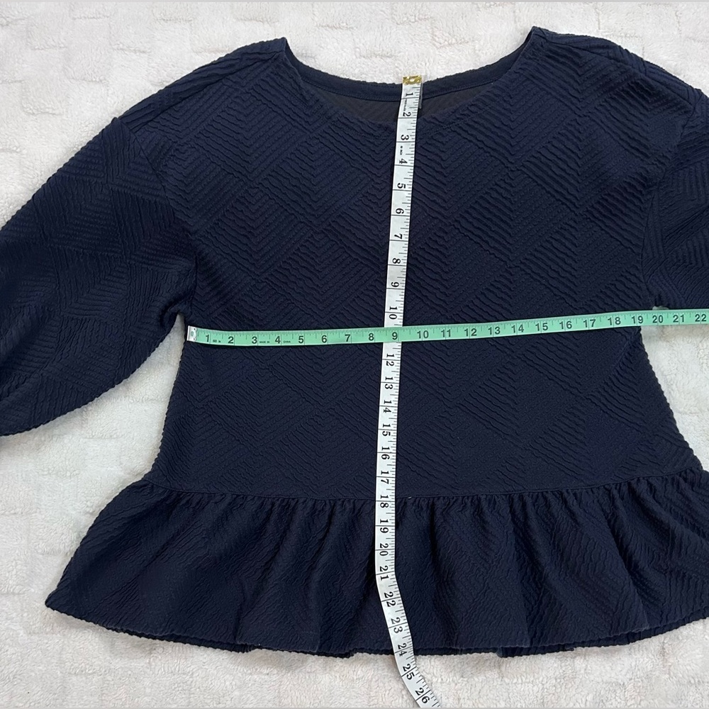 Maeve Womens Navy Blue Thick Embossed Peplum 3/4 Sleeve
Scoop Neck Top Size M - Picture 6 of 9